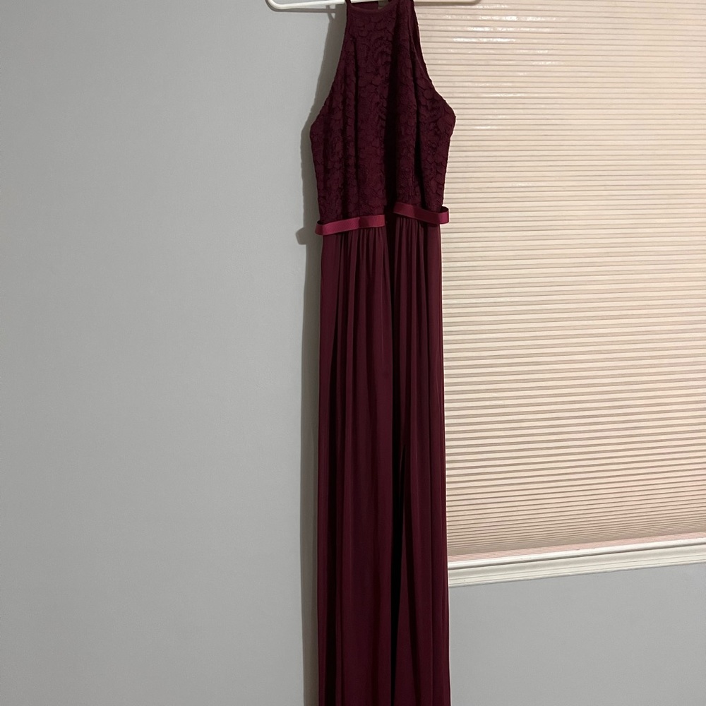 David’s Bridal size 8 burgundy bridesmaid halter dress